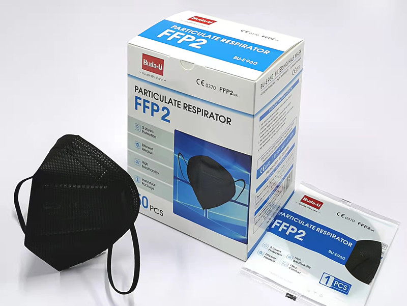 Anti Droplet Black FFP2 Filtration Mask With High Efficiency Meltblown Cloth