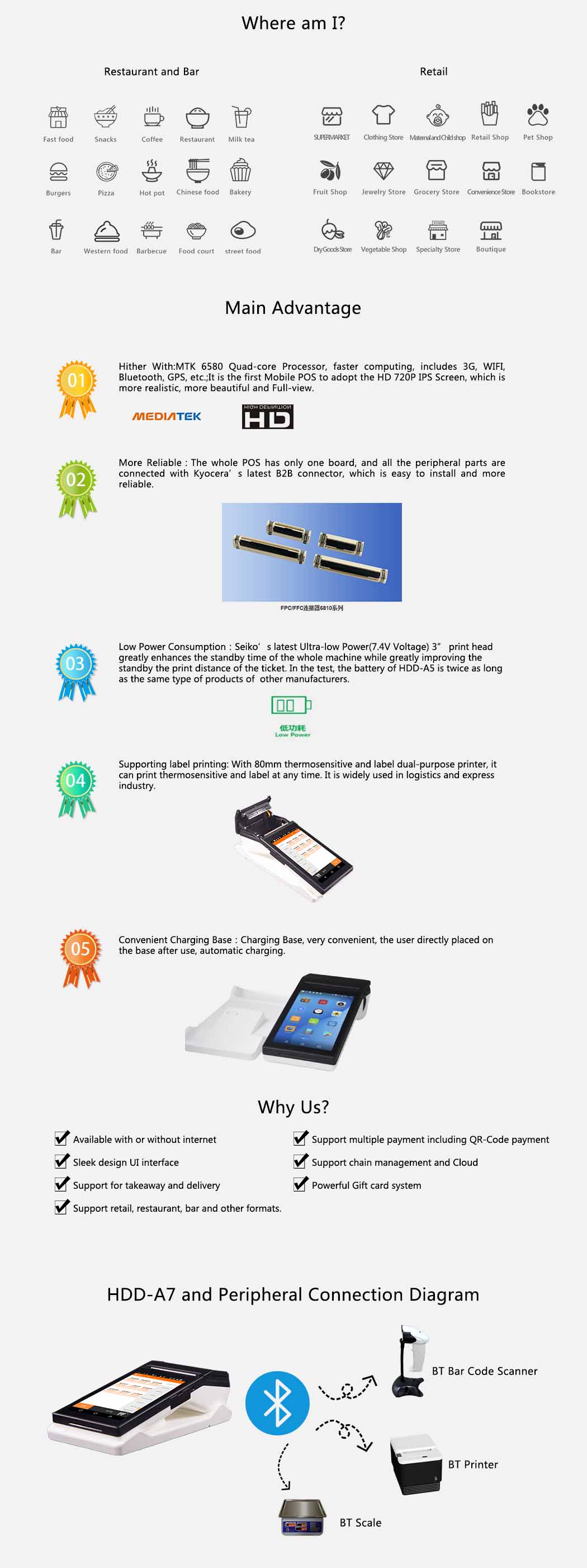 Android 6.0 POS Machine with 7 Inch HD IPS Screen and Built-in Thermal Receipt Printer