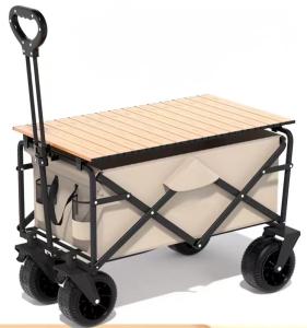 Quality 15kg Capacity Steel Frame Pneumatic Wheel Outdoor Camping Folding Cart With Table wholesale
