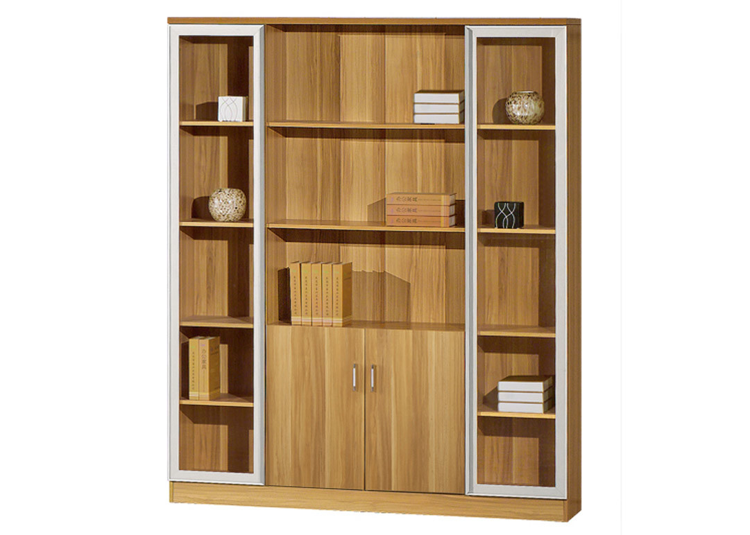 2.0m Height Wooden Office File Cabinets Two Glass Door Design Closing Quietly