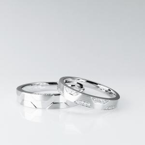 Quality Geometric Graphic AU750 18k Gold Wedding Rings Couple White Gold wholesale