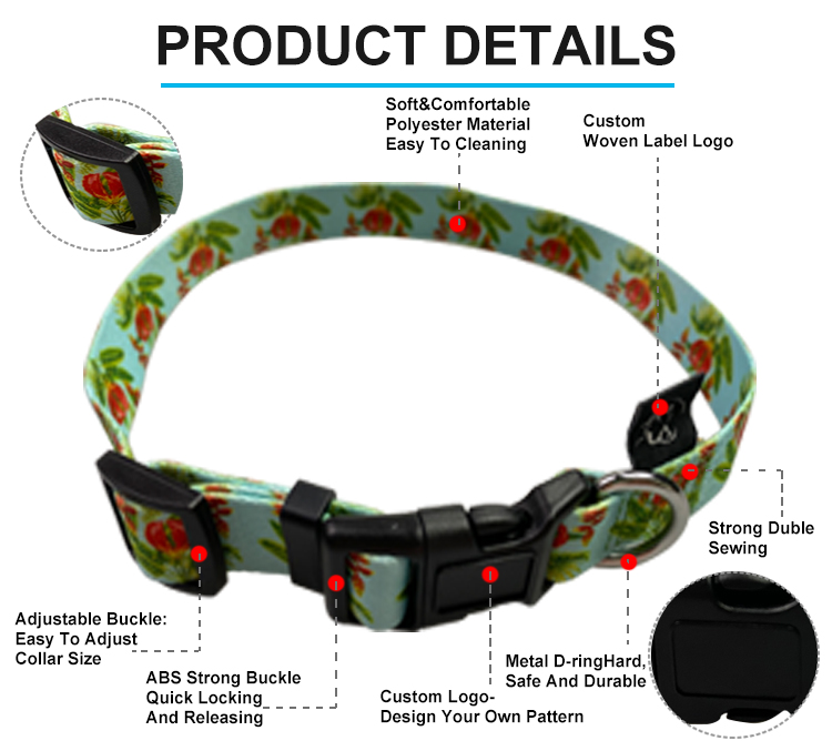 Heavy Duty Collar Leash Harness Set Puppy Adjustable Flower Pattern Pet Lope
