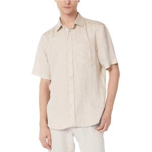 Quality Natural Linen Mens Casual Short Sleeve Shirts Open Neck Tab Cuff Washable wholesale