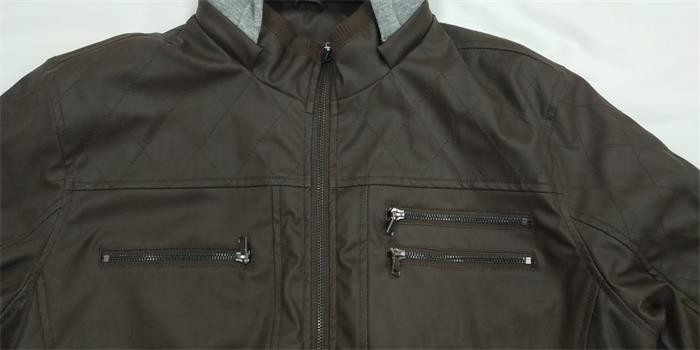 Short Mens Padded Leather Jacket With Fur Hood Padded Leather Coat