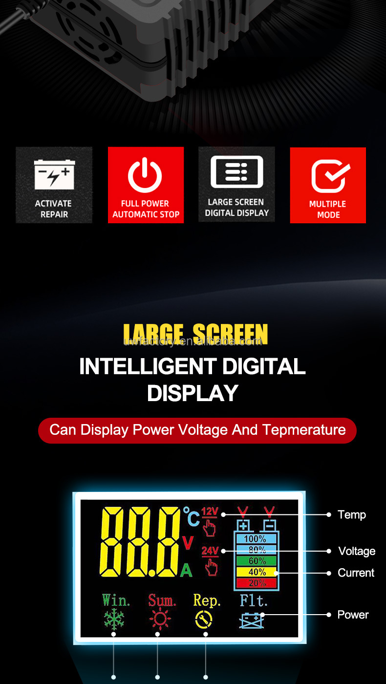 Intelligent Automatic 12V 24V 10A 20A Repair Battery Charger for Electric Tool Input 12-24V/5A