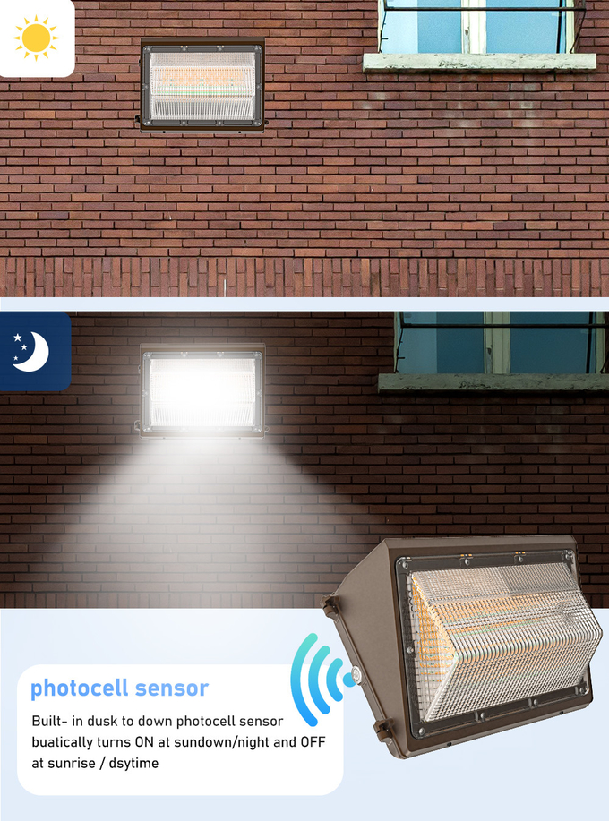 7500lm 90 Degree 60W -150W Led Wall Pack Light Photcell Sensor Dusk To Dawn Ra70