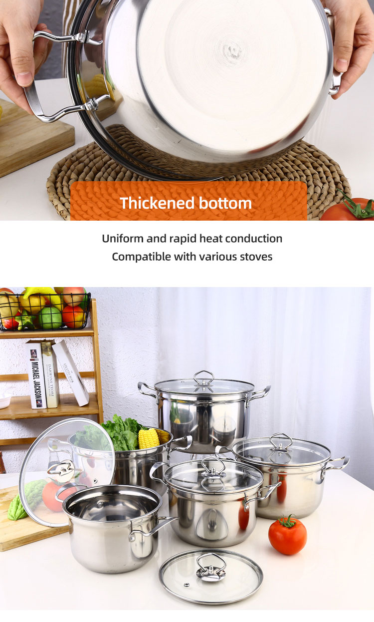 High Quality Kitchen 10 Pcs Stainless Steel Cookware Set Soup & Stock Pot Set Cooking Pot Set