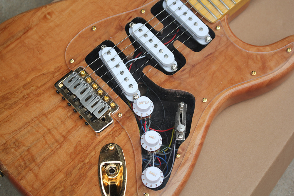 Custom Natural Wood Color Electric Guitar with SSS Pickups,Acrylic Pickguard,Scalloped Neck