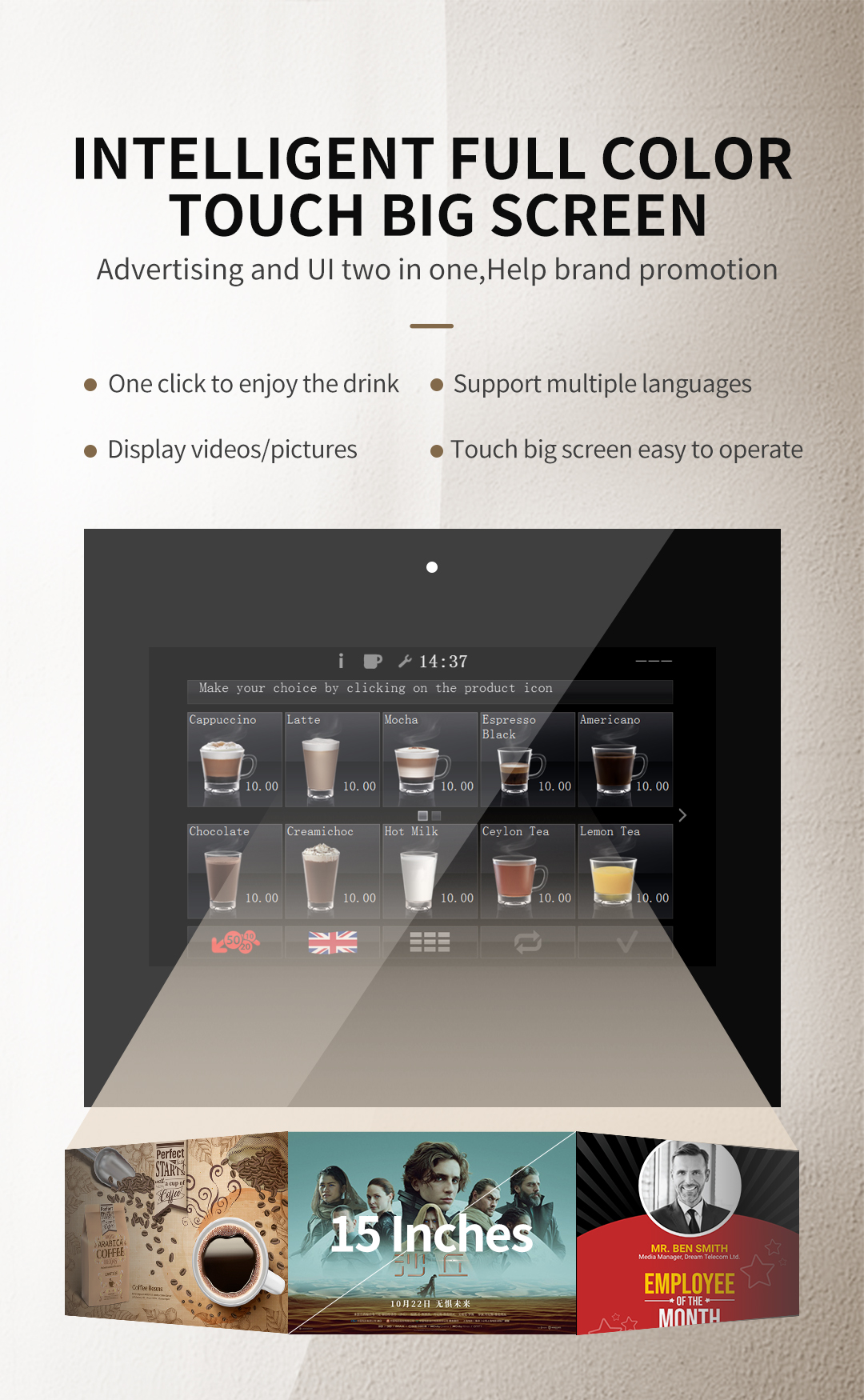 CE MDB Protocol Fresh Milk Coffee Vending Machine H700mm