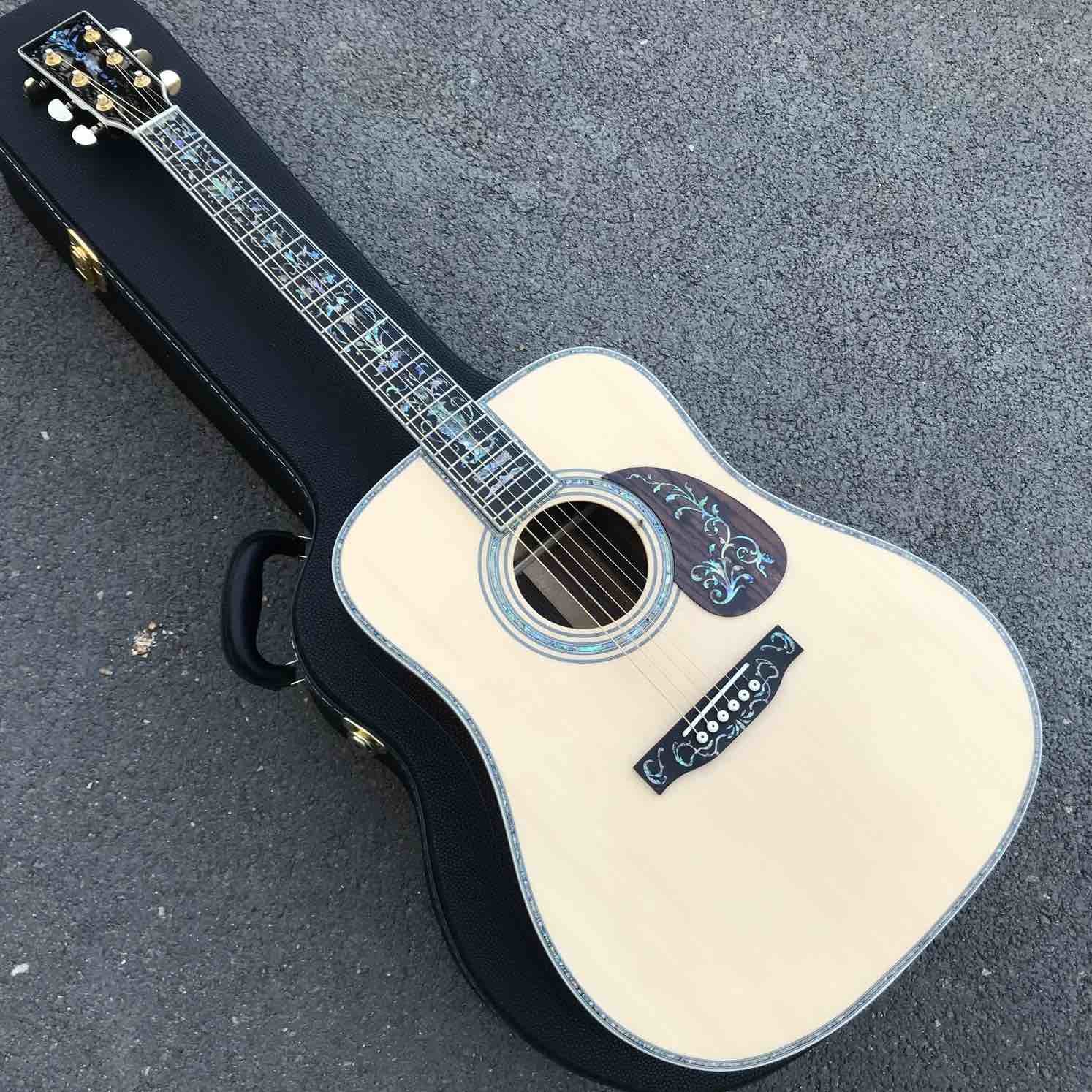 Deluxe Abalone inlays Ebony fingerboard D style acoustic Guitar,OEM Solid Spruce top 41 inch Acoustic electric Guitar