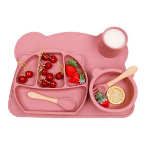 Quality Children Dinnerware Plate Bowls Kid Toddler Feeding Divided Silicon Suction Baby Tableware Set wholesale