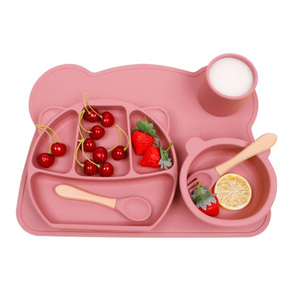 Children Dinnerware Plate Bowls Kid Toddler Feeding Divided Silicon Suction Baby