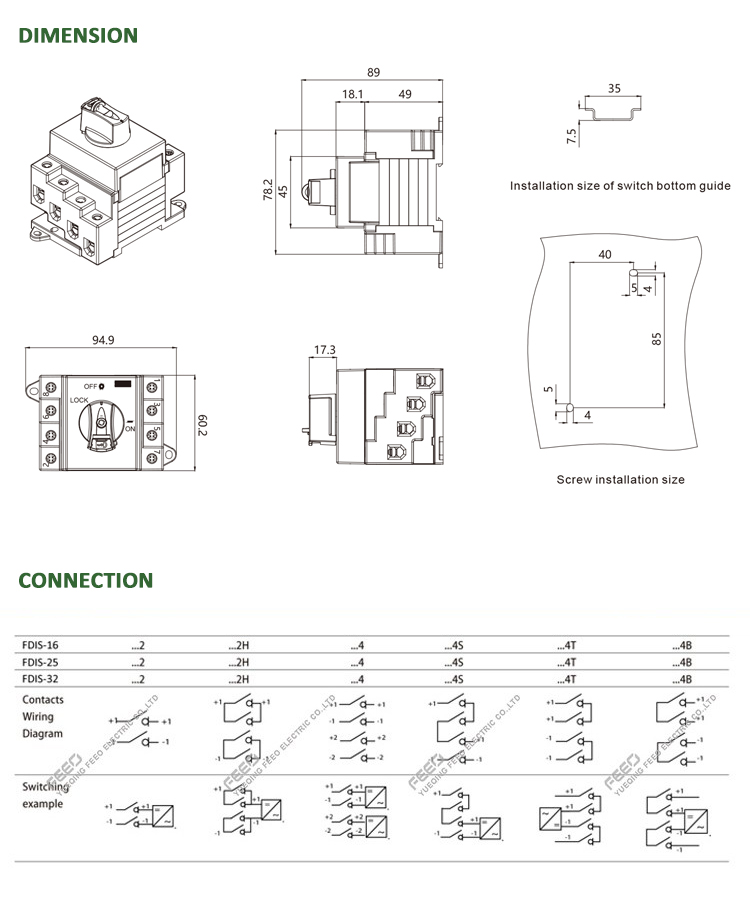 Durable 1500V 32A 2 Pole Rotary Isolator Switch
