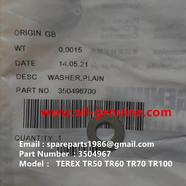 CUMMINS ENGINE TEREX 3504967 PLAIN WAHSER TR50 TR60 TR70 MINING OFF HIGHWAY