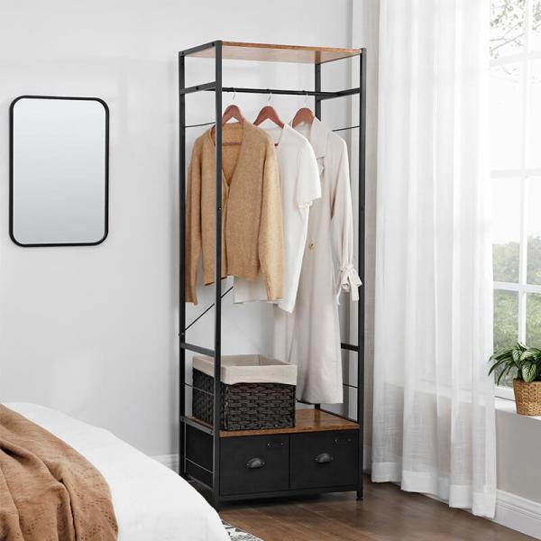 Industrial Design Open Wardrobe for Bedroom, Open Wardrobe with Fabric Drawers,