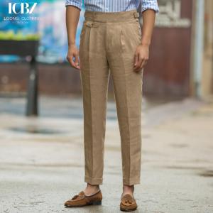 Quality Men's Pants Cropped Pants Waisted Summer Style Linen Thin Casual Suit Trousers Woven wholesale