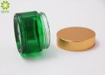 Green Frosted Glass Empty Cosmetic Containers Wide Mouth Type With Golden