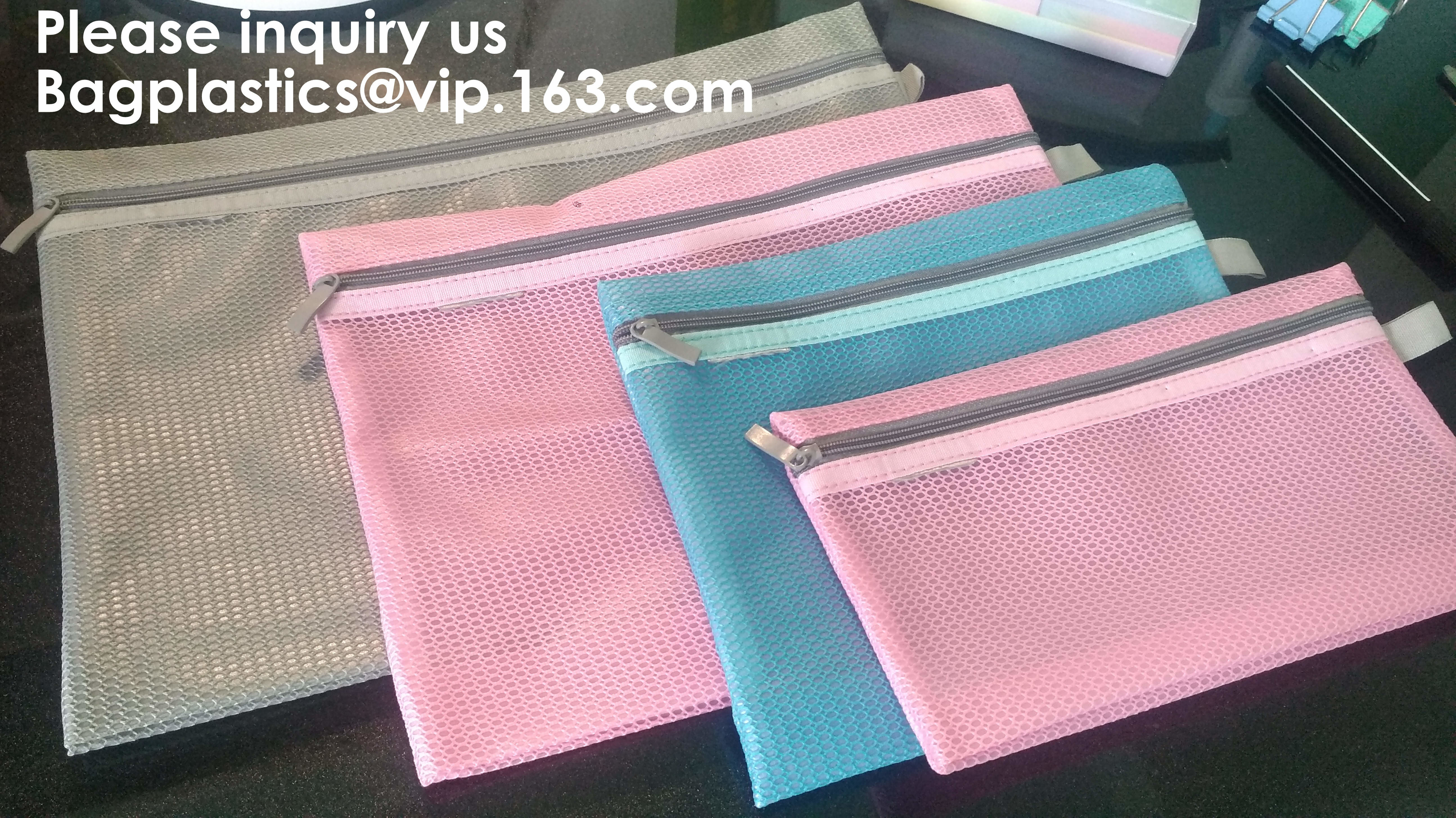 Mesh Organizer Storage Bag Durable File Bag for Office Stationery and Travel,Zipper Mesh File Bag Cosmetic Bag PVC Bag f