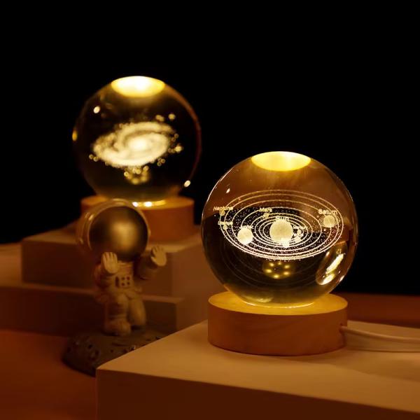 Wooden Crystal Ball USB Powered LED Light Crystal Ball Statue Crafts Stand Home