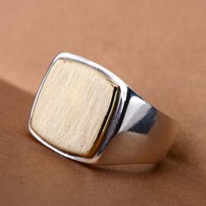 Quality 925 Sterling Silver Golden Two Tone Suqare Men Ring(060452) wholesale