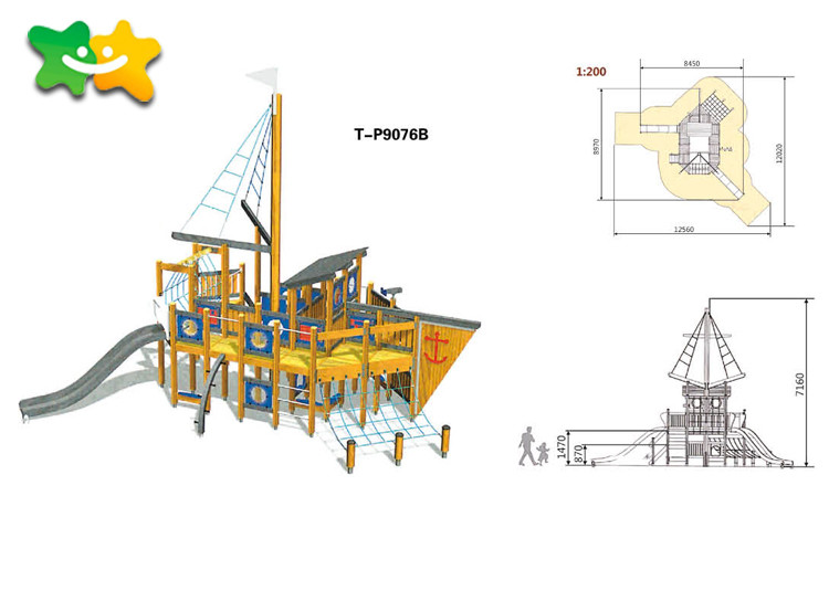 Professional CAD Wooden Playground Slide Popular Galvanized Pipe