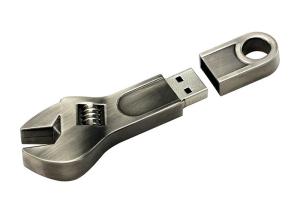 Quality Silvery 64G 2.0 Metal USB Flash Drive Spanner Shape With Engrave Logo wholesale