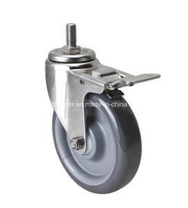 Quality 110kg Load Capacity PU Caster S5445-75 with Threaded Brake 5&quot; Wheel Stainless Steel wholesale