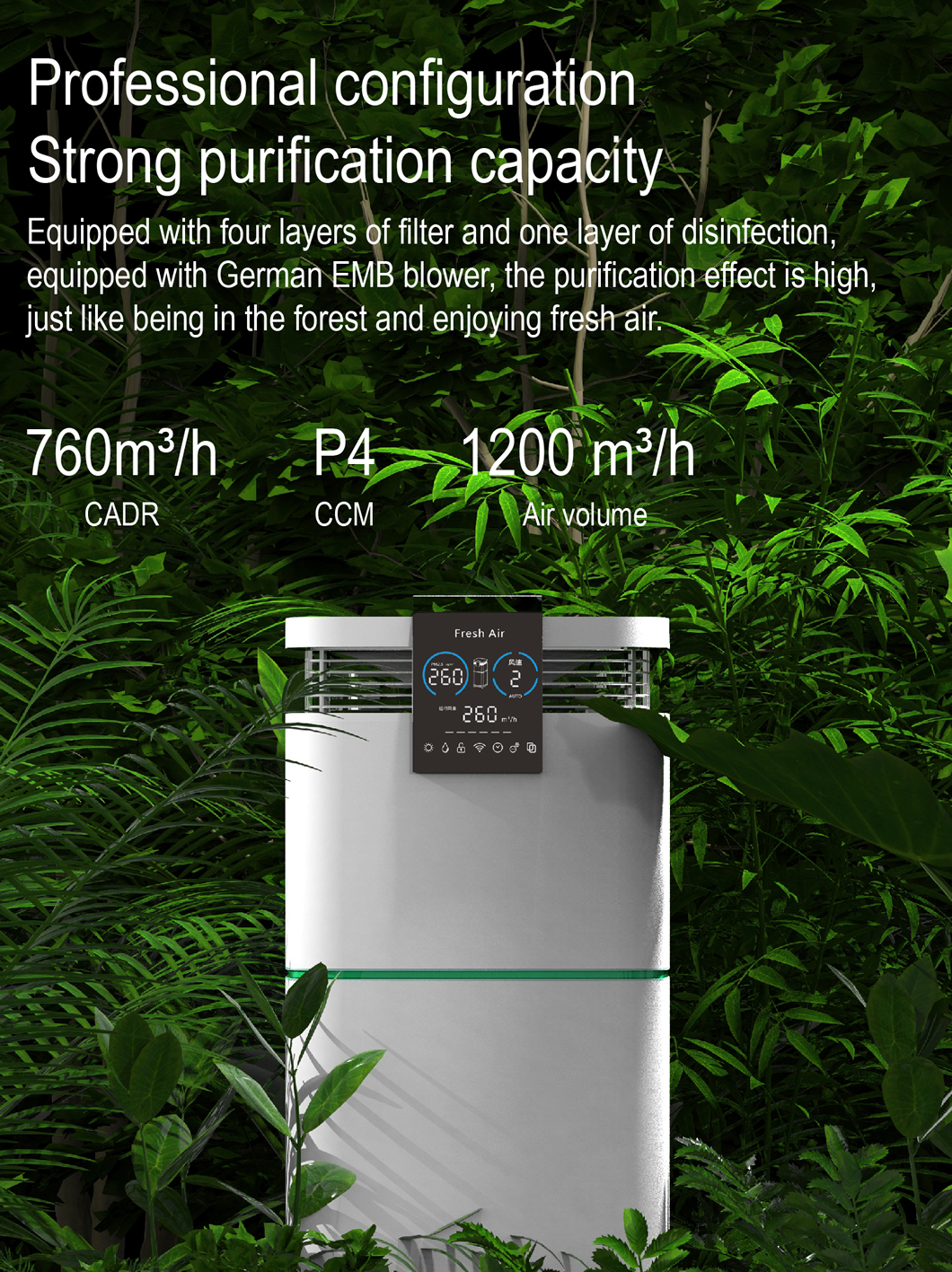 2022 New 100m2 Purificador De Aire Breathe Fresh Clean Air Europe School Classroom Special EN1822 HEPA H13 Large Air Purifier