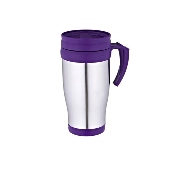 16oz inner PP Outer steel purple travel mug non-leak with handle convenient to