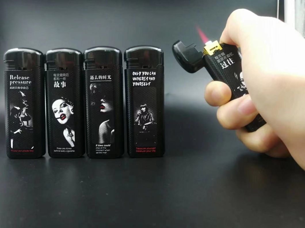 New Touch label Beautiful Design Windproof Flameless Red Flame Electronic Windproof Lighter for BBQ Cigarette Plastic Lighter