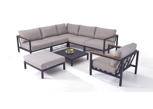 Quality Modern Seaside Outdoor Aluminum Sofa Set With Wooden Armtop wholesale