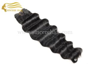 Quality Fashion Hair, 22&quot; Black Deep Wave 100% Human Hair Extension Machine Weft for sale wholesale