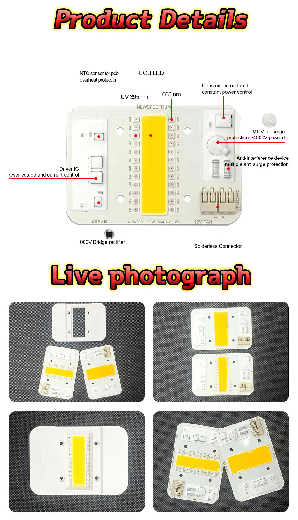 High Lumen High Power Cob LED Lamp Beads High Conductivity Aluminum