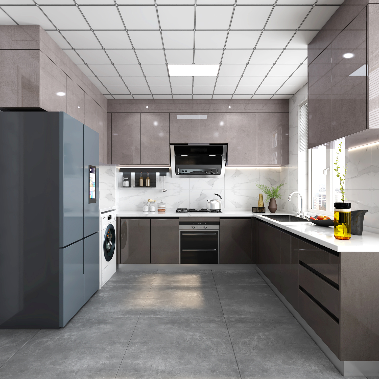 Lacquer Surface Treatment Wooden Cabinets for Customized Veneer Color Kitchen Furniture