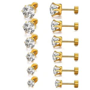 Quality Fashionable Titanium Steel Fine Needle Stainless Steel Earrings Round 18k Gold-plated Zircon Earrings wholesale