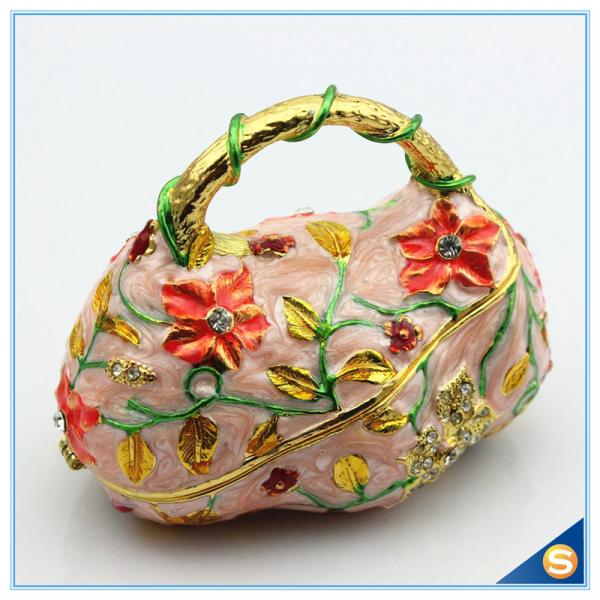 Fashion Handbag Design trinket Box Painting Flower With Crystal Trinket Box