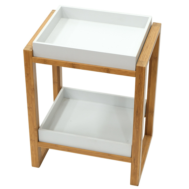 Environmental Protection Bamboo Double-layer Storage Rack for Tea Corner Small Size
