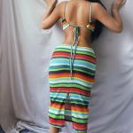 European and American sexy colorful striped hollow halter beach holiday
