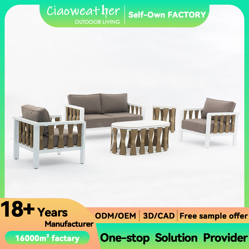 Luxury Modern Design Outdoor Furniture Set Aluminum Frame Garden Sofas with Waterproof Upholstery Cushion