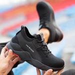 Black Men'S Casual Steel Toe Work Shoes , Sports Safety Shoes With Knitted
