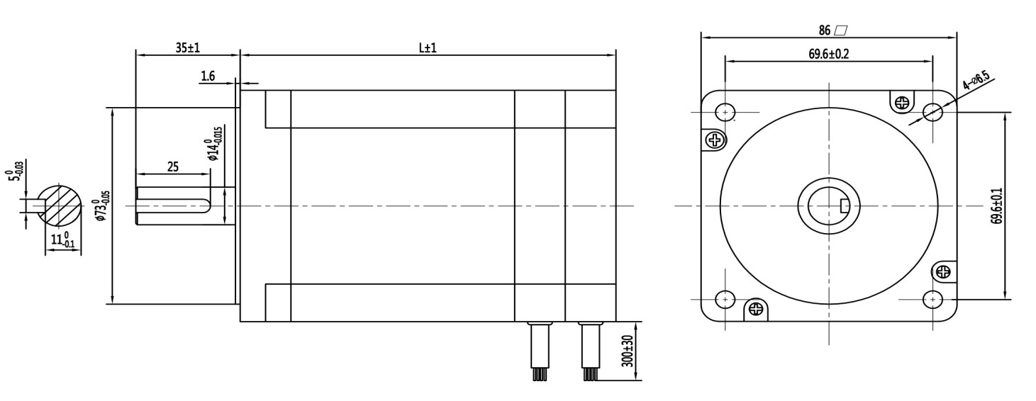 86mm Square Flange Brushless DC Motor 48VDC 310VDC 314W 3000rpm