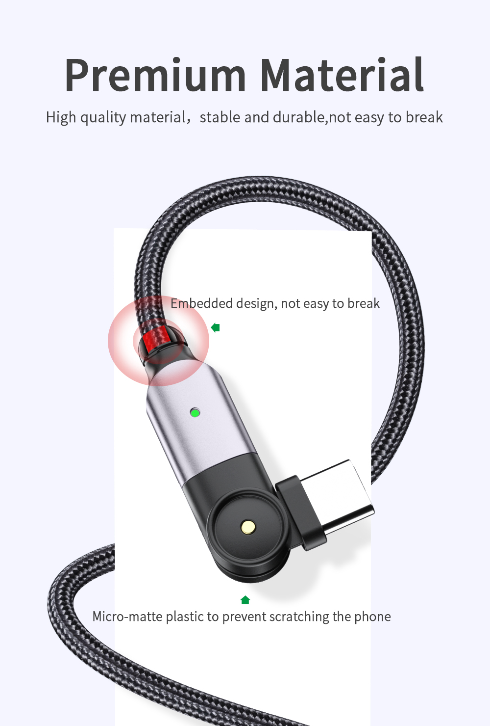 Original LED USB A To C Data Cable Fast Charging 180 Rotate 3A