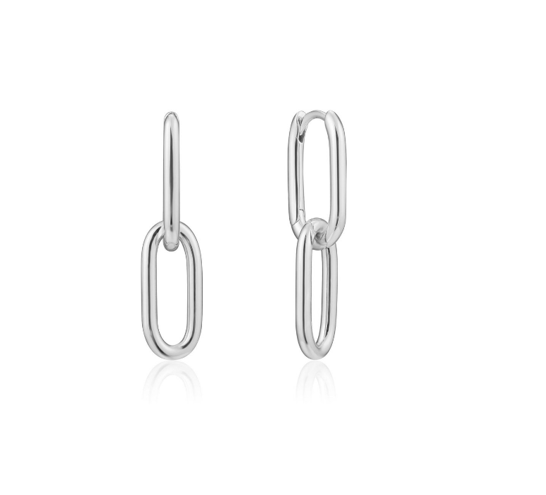 Wedding Occasion Simple Silver Cable Link Stud Earring 30mm Height Elegant Design