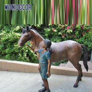 Quality Custom Life Size A Bronze Statue Of A Girl Playing With Her Horse Friend wholesale