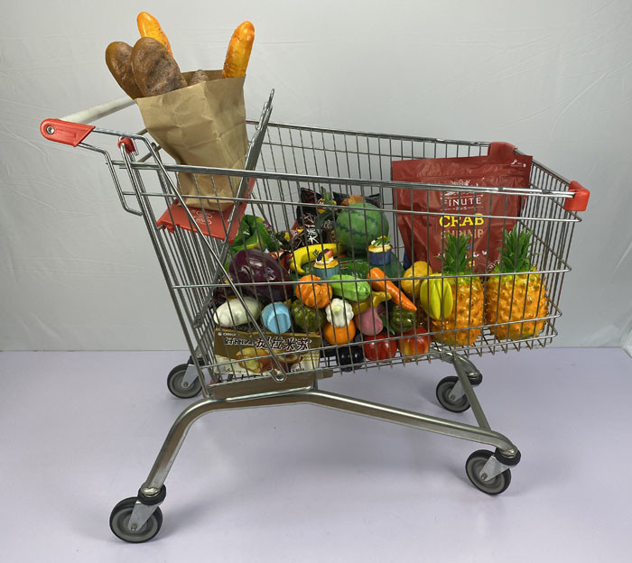 275L European Style Supermarket Trolley Carry Large Capacity Metal Cart With Foldable Double Child Seats