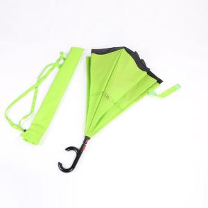 Quality Windproof C Hook Reverse Folding Umbrella , Green Reversible Rain Umbrella wholesale