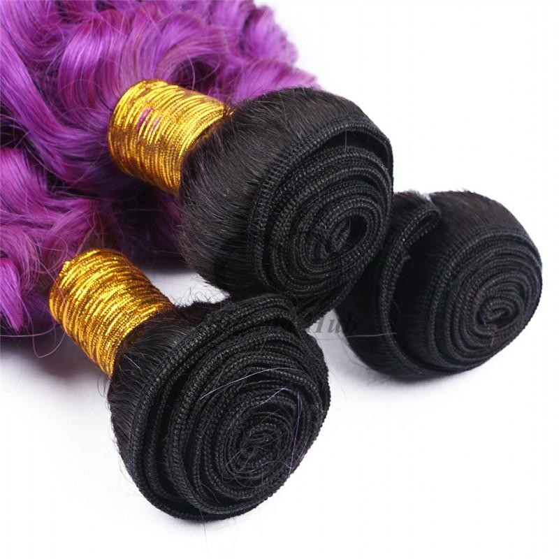 #T1B/Purple Deep Wave Remy Human Hair Bundles Sew In Weave Bundles Brazilian Bundle Deals