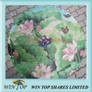 Quality Lotus and butterfly model oil painting umbrella wholesale