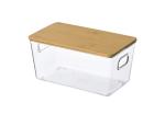Pet 11in X 6in Anti Bacteria Clear Plastic Storage Bin With Natural Bamboo Lids