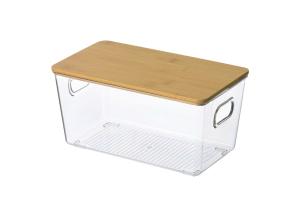 Quality Pet 11in X 6in Anti Bacteria Clear Plastic Storage Bin With Natural Bamboo Lids wholesale
